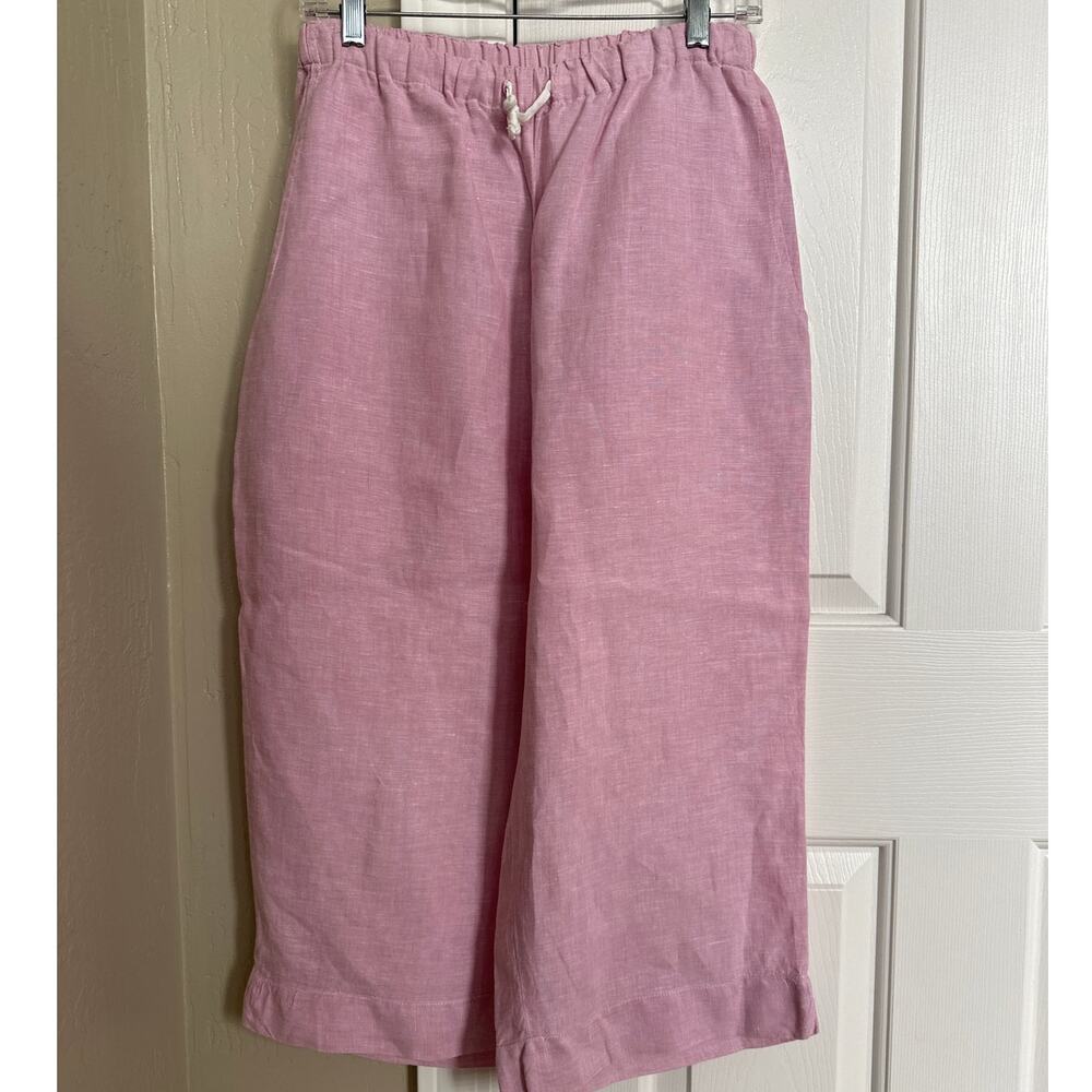 FLAX 100% Linen Pink Cropped Wide Leg Pull‎ On Pants Small